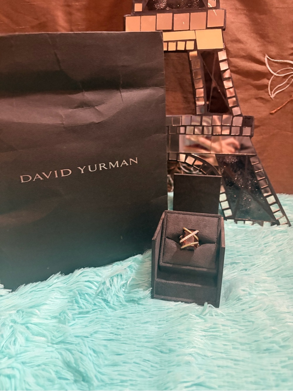 David Yurman 18K Yellow Gold 20x15mm Cable Wrap Champagne Citrine & Diamond Ring